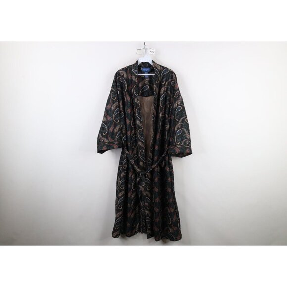Vtg 90s Streetwear Mens OSFA Chamois Cloth Rainbow Paisley Belted Bath Robe USA